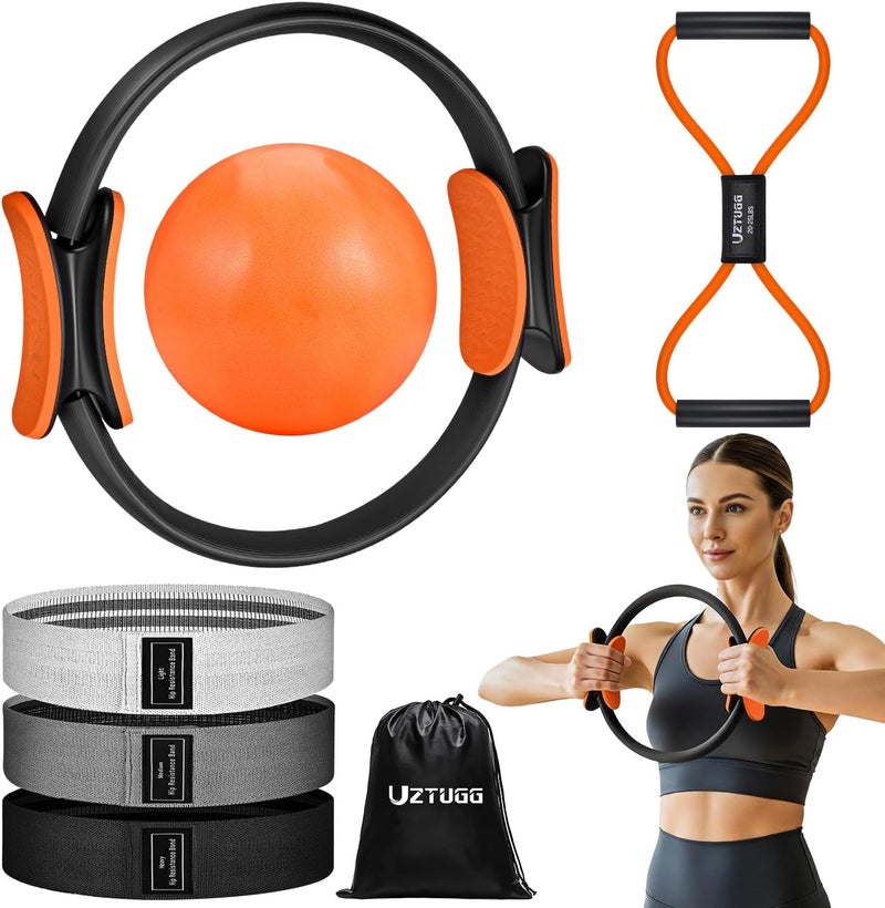UZTUGG Pilates Equipment Kit at Home for Women, 4-in-1 Workout Essential Set with Pilates Ring, Fabric Resistance Bands, Figure 8 Resistance Band, Pilates Ball–Full Body Toning, Yoga & Stretching - Image 1